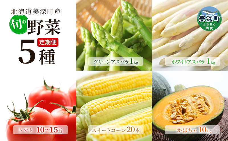 【2025年発送】美深の旬の野菜 年5回定期便（ホワイトアスパラ・グリーンアスパラ・とうもろこし・トマト・かぼちゃ） 北海道 美深町【 野菜 アスパラ とうもろこし コーン スイートコーン トマト フルーツトマト 南瓜 かぼちゃ 定期便 旬 】