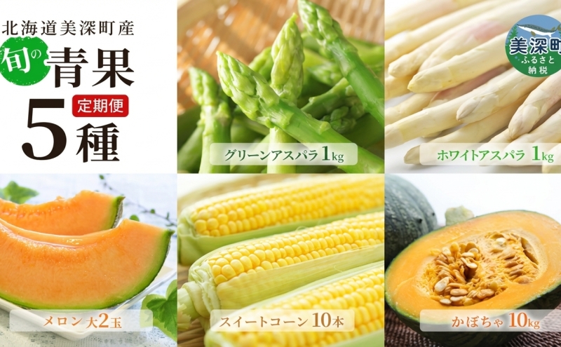 【2026年発送】美深の旬の青果 5種定期便（ホワイトアスパラ グリーンアスパラ メロン とうもろこし かぼちゃ） 北海道  野菜 フルーツ 果物 アスパラ メロン コーン 南瓜 かぼちゃ 定期便 旬