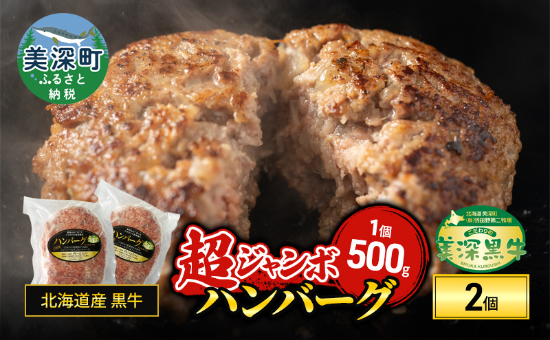 北海道産 黒牛 超ジャンボハンバーグ 500g×2【こだわりの美深黒牛】【 牛 黒牛 牛肉 ハンバーグ おかず 北海道 美深 送料無料 】