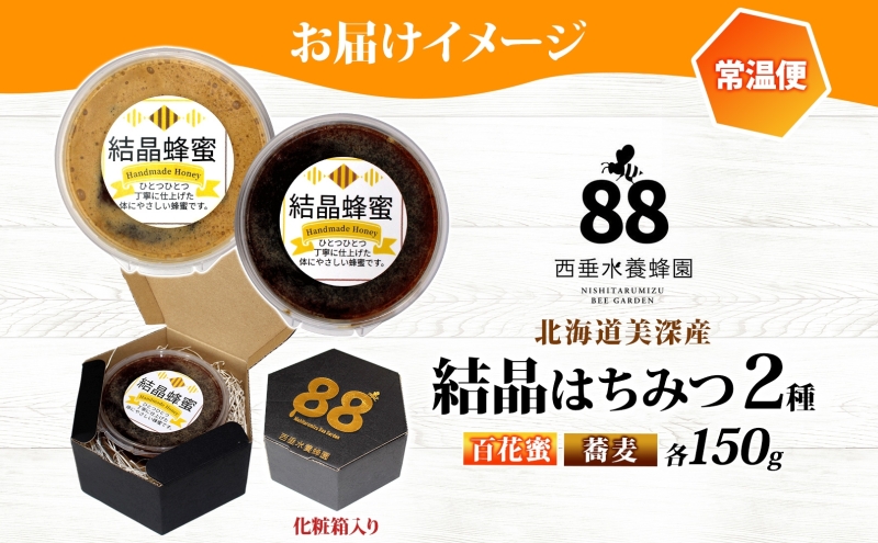 北海道 美深産 はちみつ 結晶 2種 百花はちみつ結晶 そばはちみつ結晶 各150g 百花蜜 蕎麦 蕎麦はちみつ 結晶はちみつ 国産 生はちみつ 蜂蜜 無濾過 非加熱 無加糖 ポリフェノール 鉄分 お取り寄せ 送料無料 北海道産