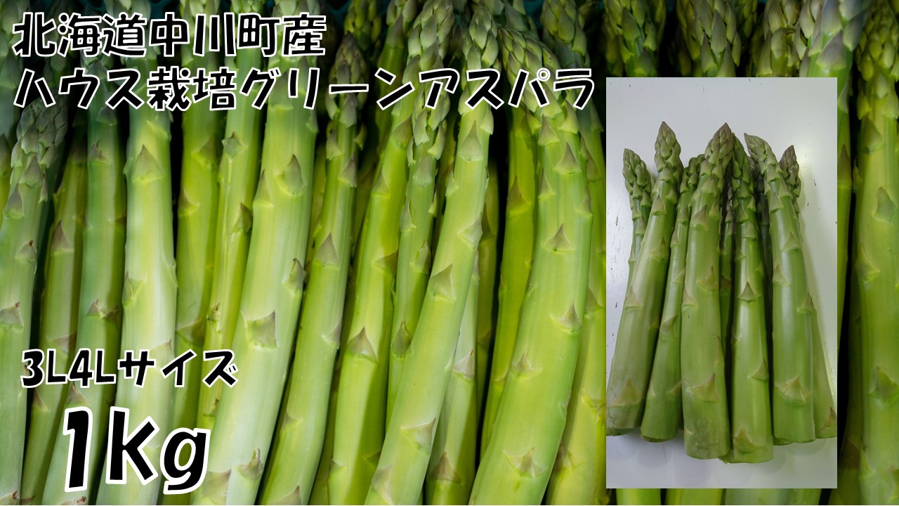 北海道中川町産ハウス栽培グリーンアスパラ　3L4Lサイズ　1kg
