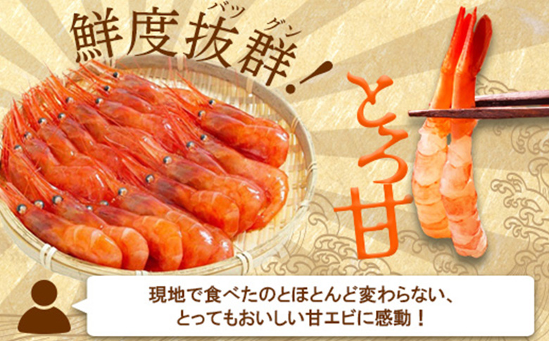超速リキッド凍結でドリップゼロ! 北海道羽幌産生鮮甘えび 400g | 甘えび 200g×2パック 新鮮 海鮮 魚介 甲殻類 海老 エビ 人気 小分け 刺身 丼 お吸い物 唐揚げ 贅沢 おつまみ 酒の肴 冷凍 お取り寄せ 北海道 羽幌町【03125】