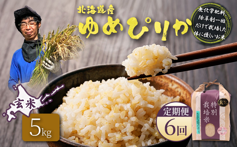 [2025年産][定期便:6回]北海道産 特別栽培米 ゆめぴりか 玄米 5kg(無化学肥料、除草剤一回だけで栽培した体に優しいお米) | 玄米 米 ごはん ゆめぴりか 農薬不使用 健康 和食 冷めても美味しい お弁当用 玄米 白米 国産 おいしい ふっくら ご飯 安心 安全 お取り寄せ ふるさと納税 北海道 羽幌町 羽幌[25148]