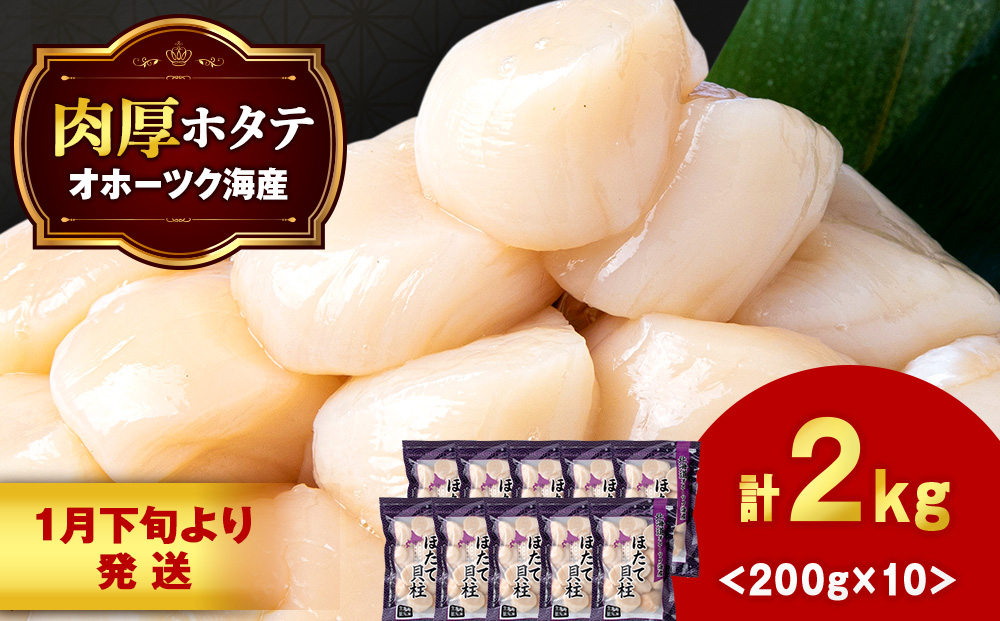【1月末発送】ほたて 貝柱 冷凍 200ｇ(15粒前後)×10パック お取り寄せ 刺身 《横田水産》