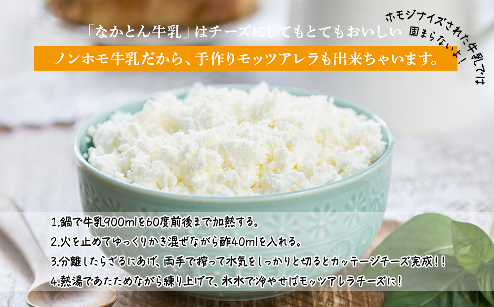 【定期便12ヶ月】なかとん牛乳 6本セット 200ml×4本 900ml×2本　成分無調整