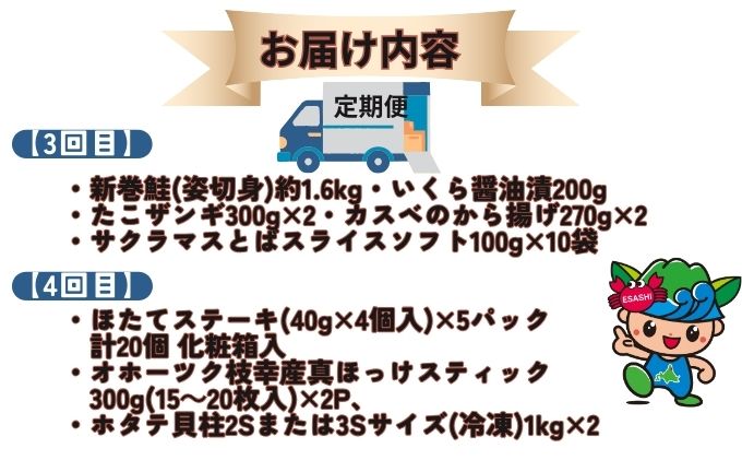 ～北海道枝幸町からのお届け まるごと堪能品！ 定期便８～【 ホタテ 貝柱 大粒 冷凍 ほたて 毛がに ほたて ステーキ めじか鮭 切身 ホッケ フライ など】 