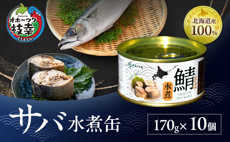 北海道オホーツク枝幸産 さば水煮 缶詰170g×10個 水揚げ当日フレッシュパック！［海洋食品］【 さば サバ サバ缶 缶詰 新鮮 惣菜 保存 長期 加工食品 魚貝 魚介 北海道 オホーツク 枝幸 】