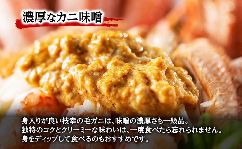 【枝幸毛ガニ】冷凍ボイル毛がに 約670g×1尾 流氷明け 身入り抜群［壽綜合商事］【 カニ 蟹 毛ガニ 毛がに 毛蟹 かにみそ 蟹味噌 ボイル 茹で 冷凍 北海道 オホーツク 枝幸 】
