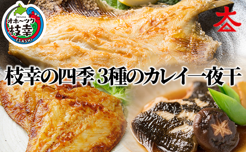 枝幸の四季 3種のカレイ一夜干（宗八カレイ×8・赤カレイ×6～8・ナメタカレイ×4）【 魚貝類 干物 カレイ 北海道 オホーツク 枝幸 】