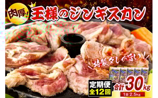 【12か月定期便】王様のジンギスカン（味付きラムロース）5袋(2.5kg)×12回 計30kg