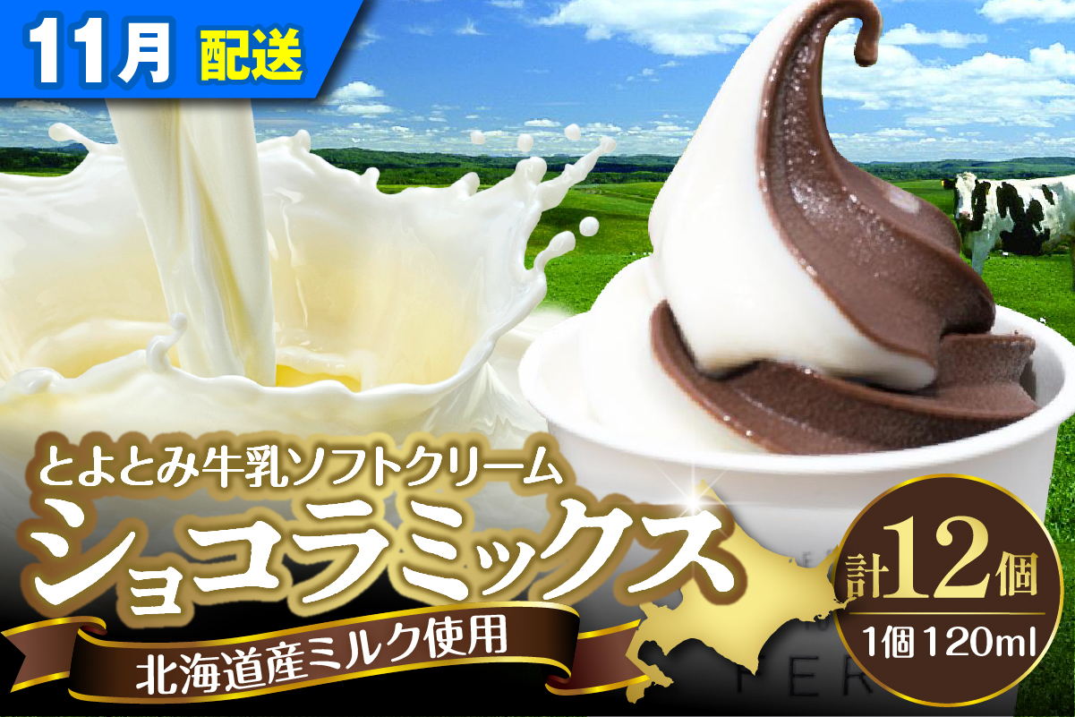【2026年11月配送】とよとみ牛乳ソフトクリーム【ショコラミックス 120ml×12個】