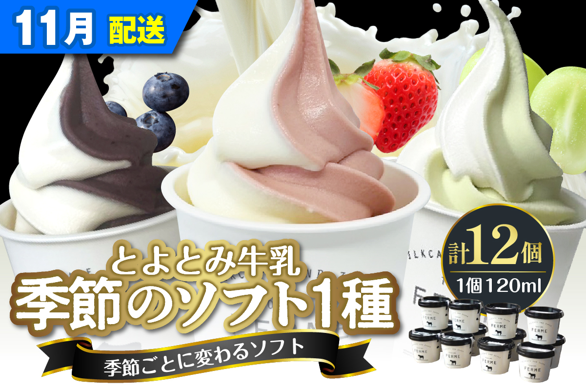 【2026年11月配送】とよとみ牛乳ソフトクリーム【季節のミックス1種類 120ml×12個】