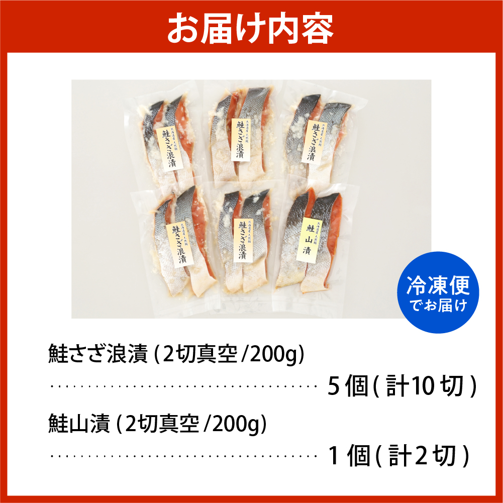 佐藤水産 鮭さざ浪漬(塩糀漬)10切 ＆ 鮭山漬2切セット【KAT-602】