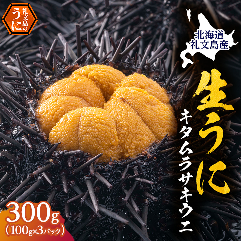 北海道 礼文島産 採れたて ミョウバン不使用 キタムラサキウニ 塩水パック 300g(100g×3個)［株式会社やまじょう］【 うに ウニ 雲丹 生うに 塩水うに キタムラサキウニ 滅菌海水 海鮮 うに丼 濃厚 甘み 】