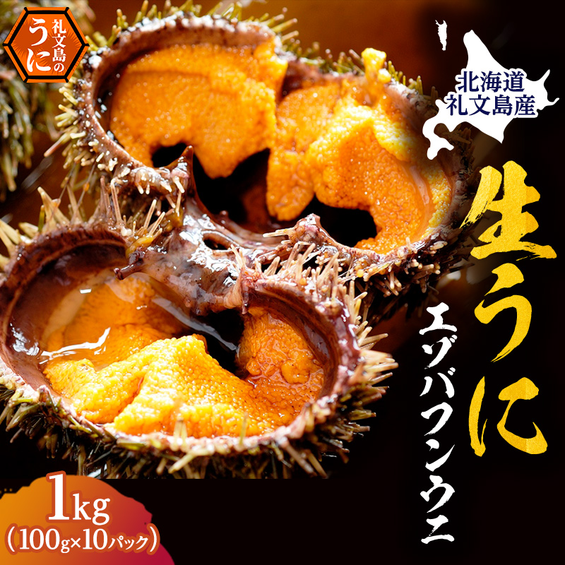 北海道 礼文島産 採れたて ミョウバン不使用 エゾバフンウニ 塩水パック 1kg(100g×10個)［株式会社やまじょう］【 うに ウニ 雲丹 生うに 塩水うに バフンウニ 滅菌海水 海鮮 うに丼 濃厚 甘み 大容量 】