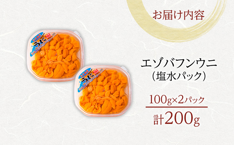 北海道 礼文島産 採れたて バフンウニ  塩水パック 100g×2  生うに 生ウニ  塩水うに