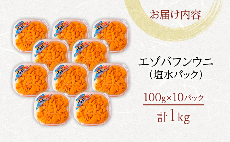 北海道 礼文島産 採れたて バフンウニ  塩水パック 100g×10  生うに 生ウニ  塩水うに