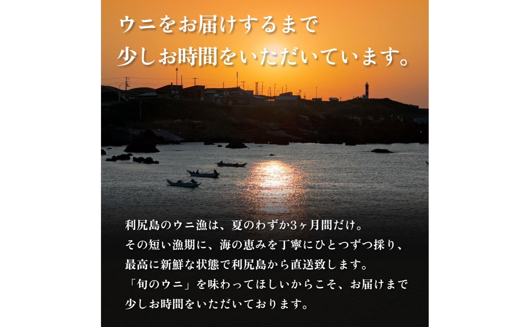 【2026年発送受付】利尻島産「朝どり」塩水生うに100g (100g×1) 天然キタムラサキウニ【7~8月発送分】｜北海道 朝獲れ 天然 塩水  無添加 ミョウバン不使用 [1090029]