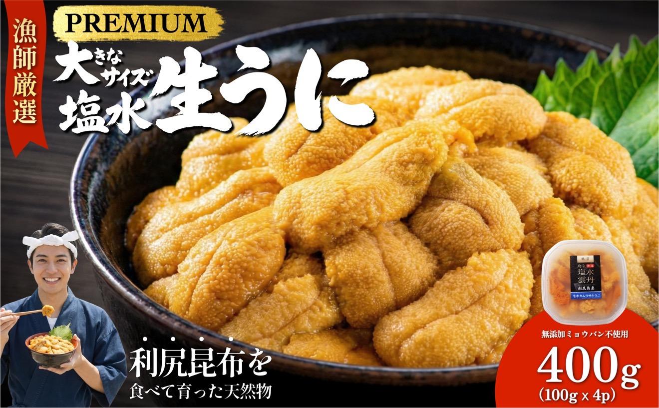 【2026年発送受付】漁師厳選！利尻天然うに”プレミアム”ムラサキウニ 400g塩水パック【2026年6～8月発送分】｜北海道 天然 朝獲れ 塩水ウニ 無添加 ミョウバン不使用 [1060078]