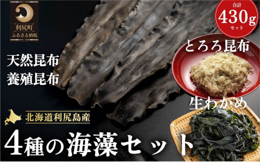 利尻島産 4種の海藻セット（天然利尻昆布100g・養殖利尻昆布150g・とろろ昆布30g・塩蔵生わかめ150g）｜北海道 利尻島 こんぶ 海藻 お鍋 和食 煮物 [1030021]