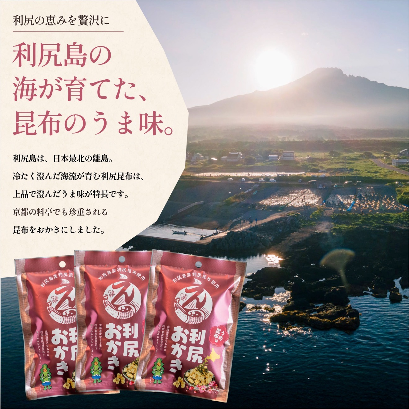 利尻おかき(梅昆布味) 10袋セット｜利尻昆布 梅 スナック菓子 おつまみ [1100007]