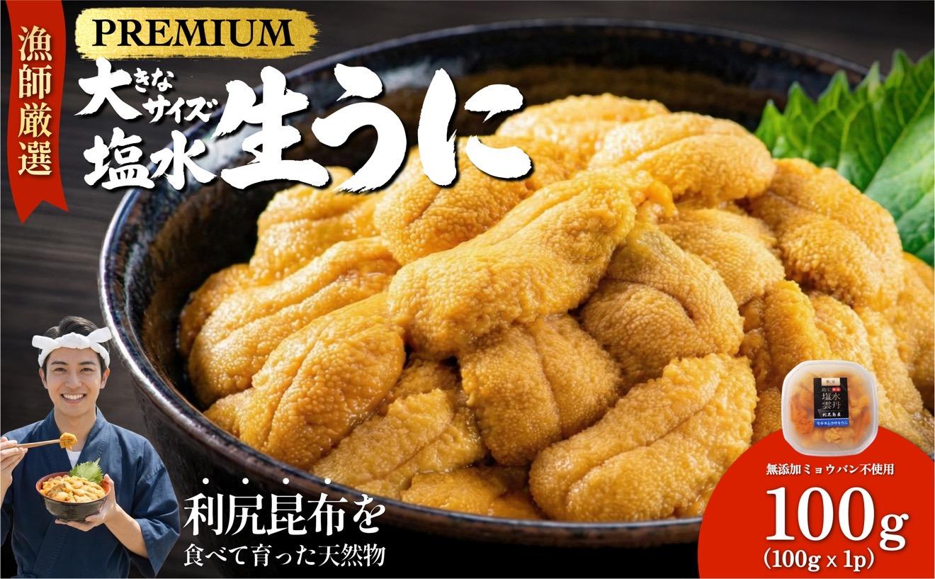 【2026年発送受付】漁師厳選！利尻天然うに”プレミアム”ムラサキウニ 100g塩水パック【2026年6～8月発送分】｜北海道 天然 朝獲れ 塩水ウニ 無添加 ミョウバン不使用 [1060075]