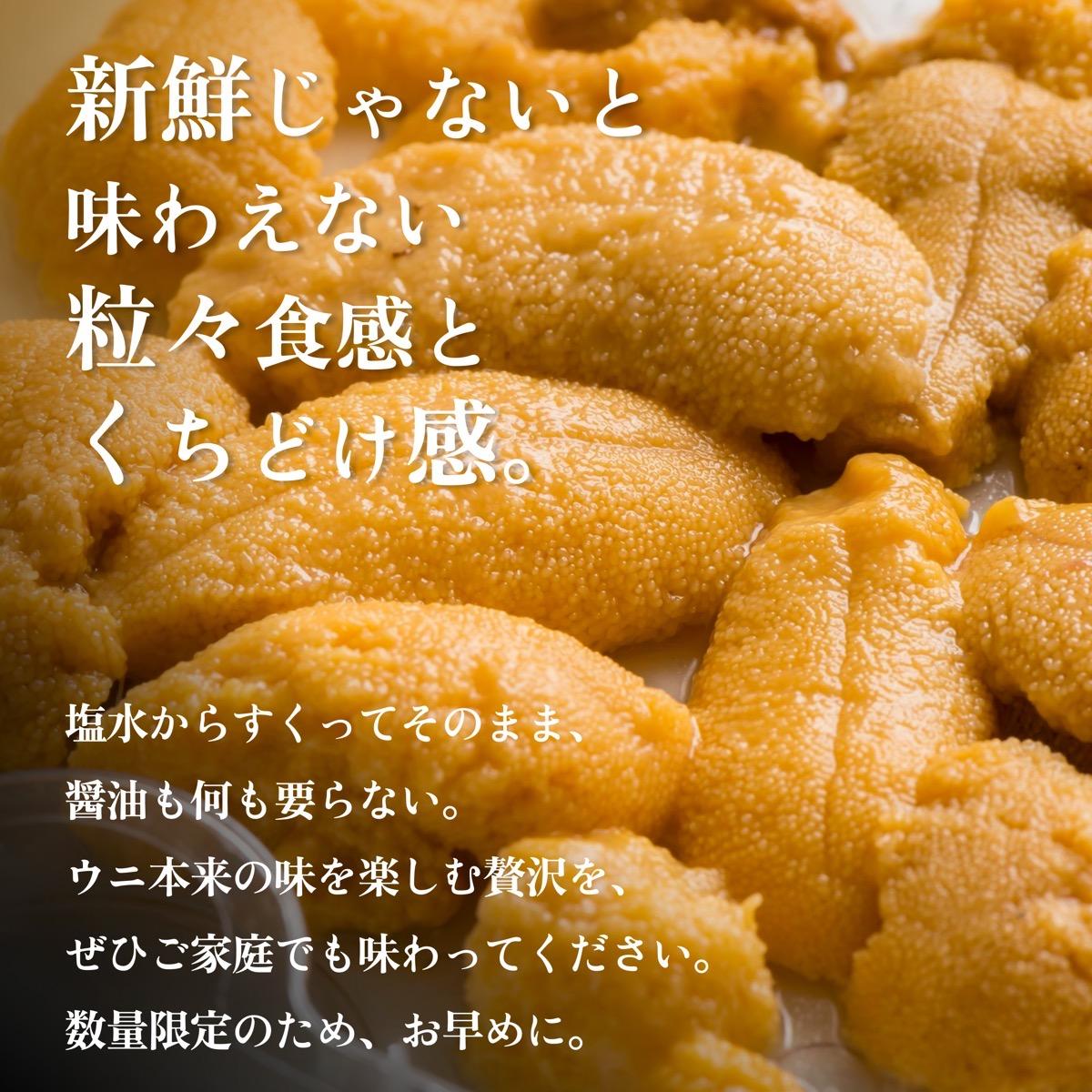 【2026年発送受付】利尻島産 天然塩水生うに100g (100g×1)【2026年6～8月発送分】｜北海道 天然 朝獲れ 無添加 ミョウバン不使用 ムラサキウニ [1030038]
