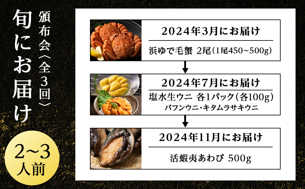 頒布会全3回】 うに・かに・あわび 2～3人分 旬にお届け 頒布会A【福士