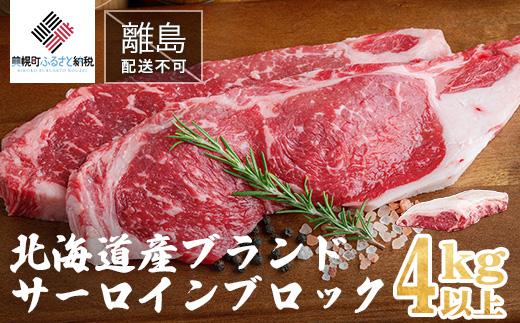 【田村精肉店】北海道産ブランド牛　サーロインブロック　4kg以上【配送不可地域：離島】 BHRJ014