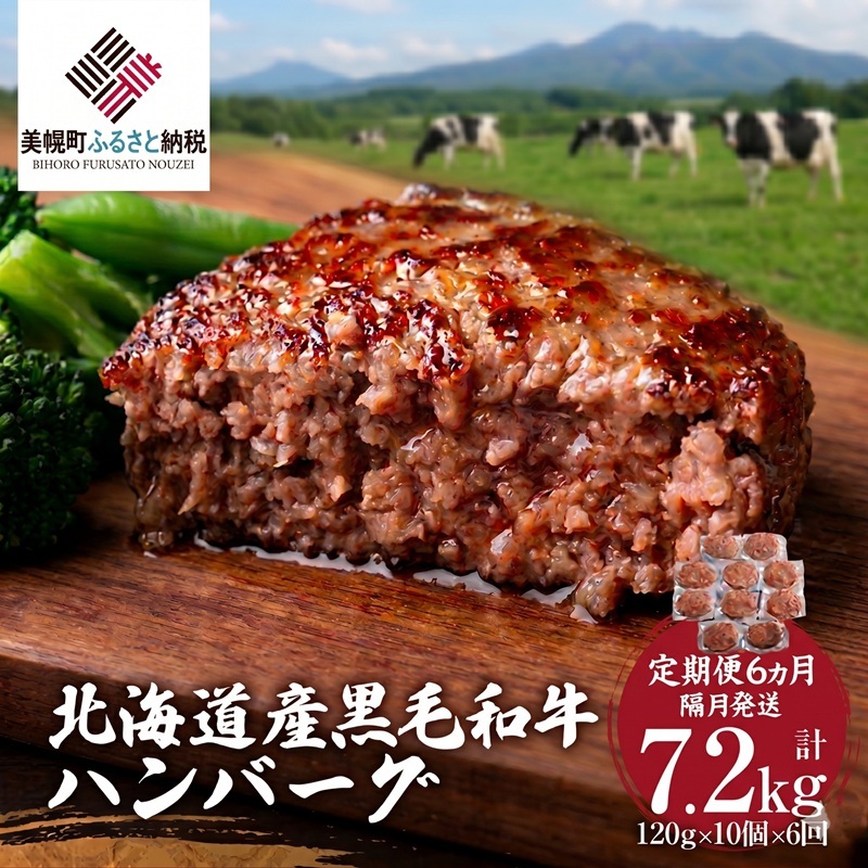 【定期便6ヵ月・隔月発送】北海道産黒毛和牛ハンバーグ120g×10個【配送不可地域：離島】
