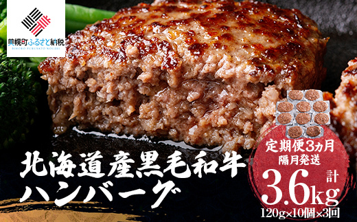 【定期便3ヵ月・隔月発送】北海道産黒毛和牛ハンバーグ120g×10個【配送不可地域：離島】 BHRJ028