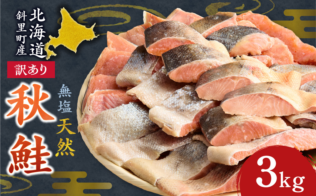 【訳あり】北海道斜里町産　無塩天然秋鮭切身 3kg【無添加】