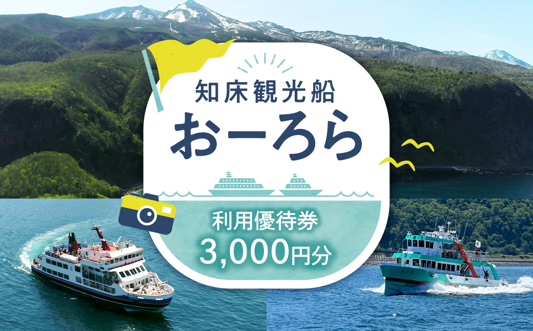 知床観光船おーろら 利用優待券(3,000円分)｜世界自然遺産 クルーズ 観光船 北海道 斜里町