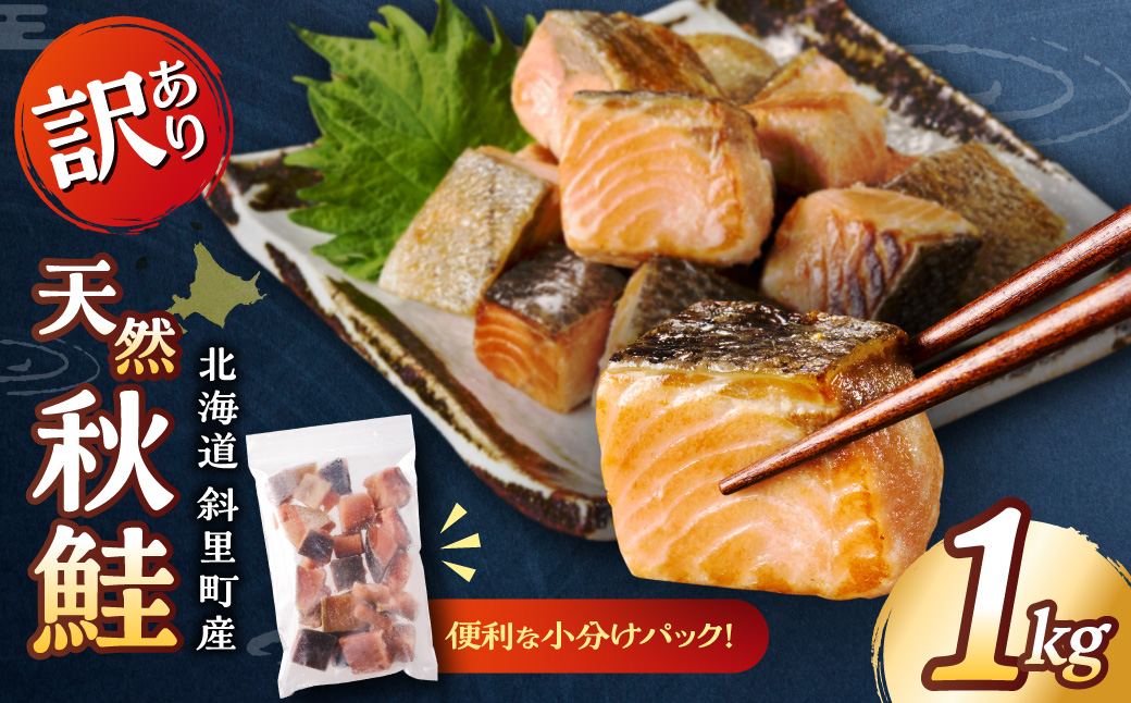 【訳あり】北海道斜里町産 骨取り無塩 天然ダイスサーモン 1kg【無添加】