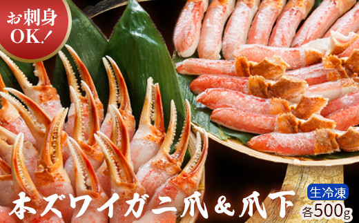 お刺身OK！生冷凍 本ズワイガニ爪＆爪下 各500g（生食可）【0304102】