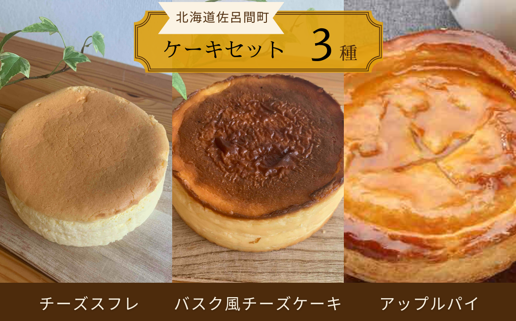 3種のケーキセット（チーズスフレ・バスク風チーズケーキ・アップルパイ） SRMJ024