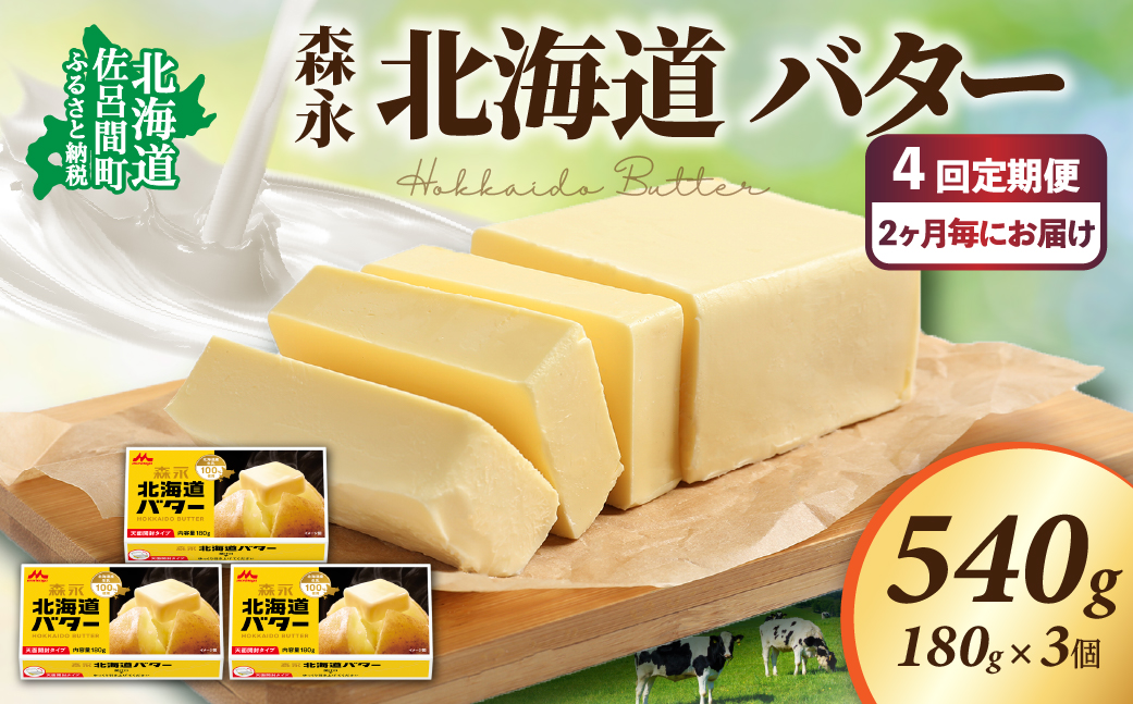 森永 北海道 バター 540g（180g×3個）4回定期便（2ヶ月毎にお届け） SRMM023