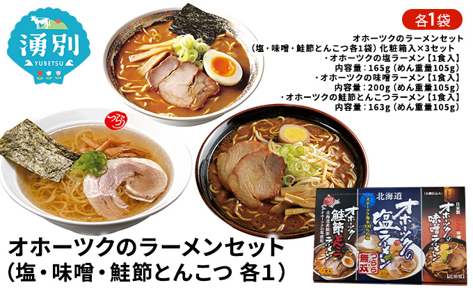 オホーツクのラーメンセット（塩・味噌・鮭節とんこつ各１）×3 麺類 塩ラーメン みそ 乾燥ラーメン