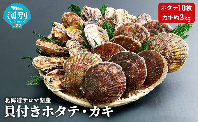 【国内消費拡大求む】先行予約 北海道サロマ湖産　貝付きホタテ10枚・カキ約3kg 魚貝類 かき 帆立 ほたて 海鮮 生牡蠣 牡蠣