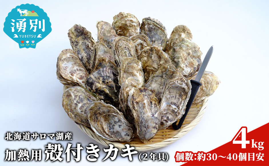 北海道 サロマ湖産 加熱用 殻付き 牡蠣貝（2年貝）4kg カキ 牡蠣 かき 海鮮 魚介 国産 貝付き 冷蔵 焼き牡蠣 蒸し牡蠣 魚貝類 生牡蠣