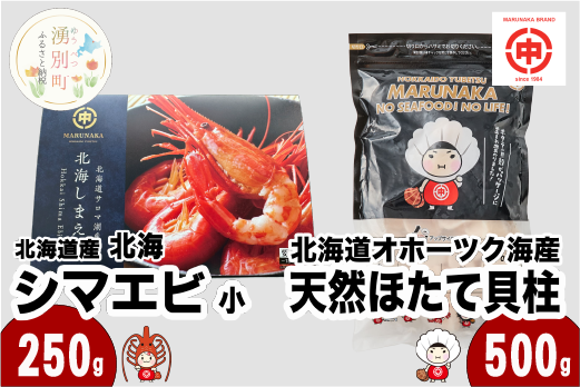 北海道オホーツク海産 天然 ホタテ 貝柱 大 500g ＆ 北海道産 北海シマエビ 小 250g ほたて 帆立 しまえび 海老 えび エビ