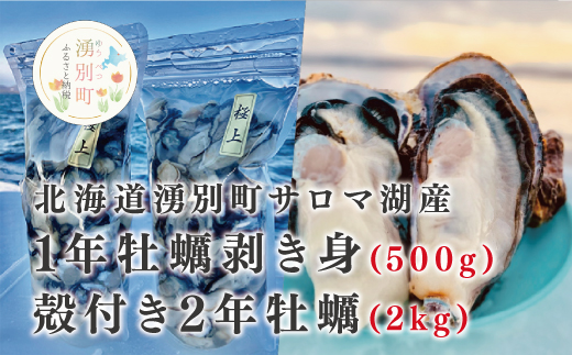 【国内消費拡大求む】北海道湧別町サロマ湖産  殻付き2年牡蠣2kgと1年牡蠣剥き身500g