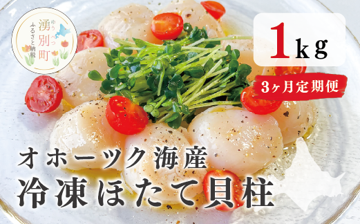 定期便3ヵ月【緊急支援品】 オホーツク海産 冷凍 ほたて 貝柱 1kg 帆立 ホタテ 刺身 玉冷 海鮮 魚介 国産 サロマ湖 北海道