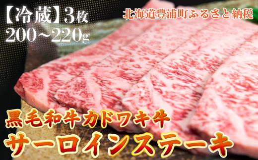 北海道 黒毛和牛 カドワキ牛 サーロイン ステーキ 3枚 200〜220g/枚【冷蔵】 TYUAE005