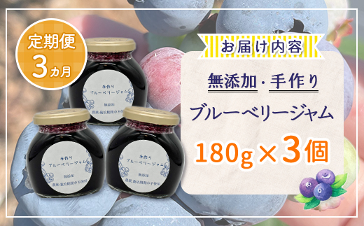 【定期便3カ月】北海道 豊浦町産 無添加手作り ブルーベリージャム180g×3個 TYUS006