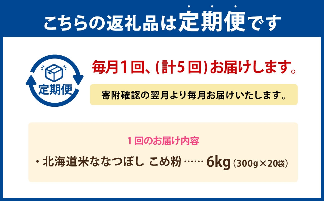 【 定期1ヶ月毎5回 】 北海道米ななつぼし こめ粉 6kg （ 300g × 20袋 ） 米粉 コメ粉 こめこ 米 こめ コメ 粉 製粉 国産米 ブランド米 ブランド 国産 北海道産 グルテンフリー 定期 定期便 定期配送