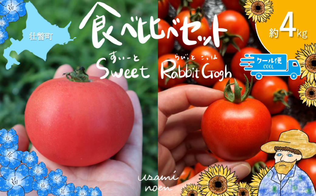 【2026年予約】極旨トマトクール便 食べ比べ2種セット 北海道壮瞥町産 スイート＆ラビットゴッホ 4kg 中玉トマト SBTAJ030