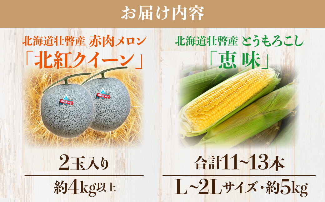 ＜2026年8月お届け＞赤肉メロン2玉ととうもろこし（恵味）11〜13本のセット  SBTP015