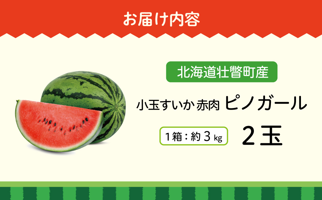 ＜2026年8月上旬より順次お届け＞北海道壮瞥産 小玉すいか（赤肉・ピノガール）2玉約3kg スイカ　 SBTN004