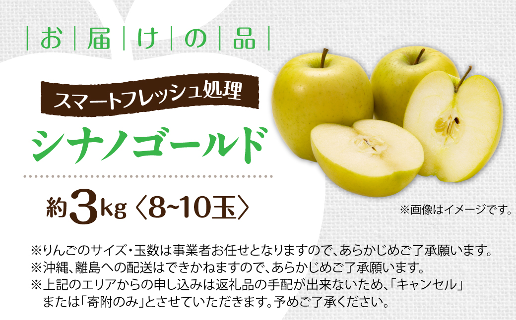 3・4月発送！北海道壮瞥町　りんご(スマートフレッシュ)　品種名「シナノゴールド」8～10玉約3kg　SBTF028